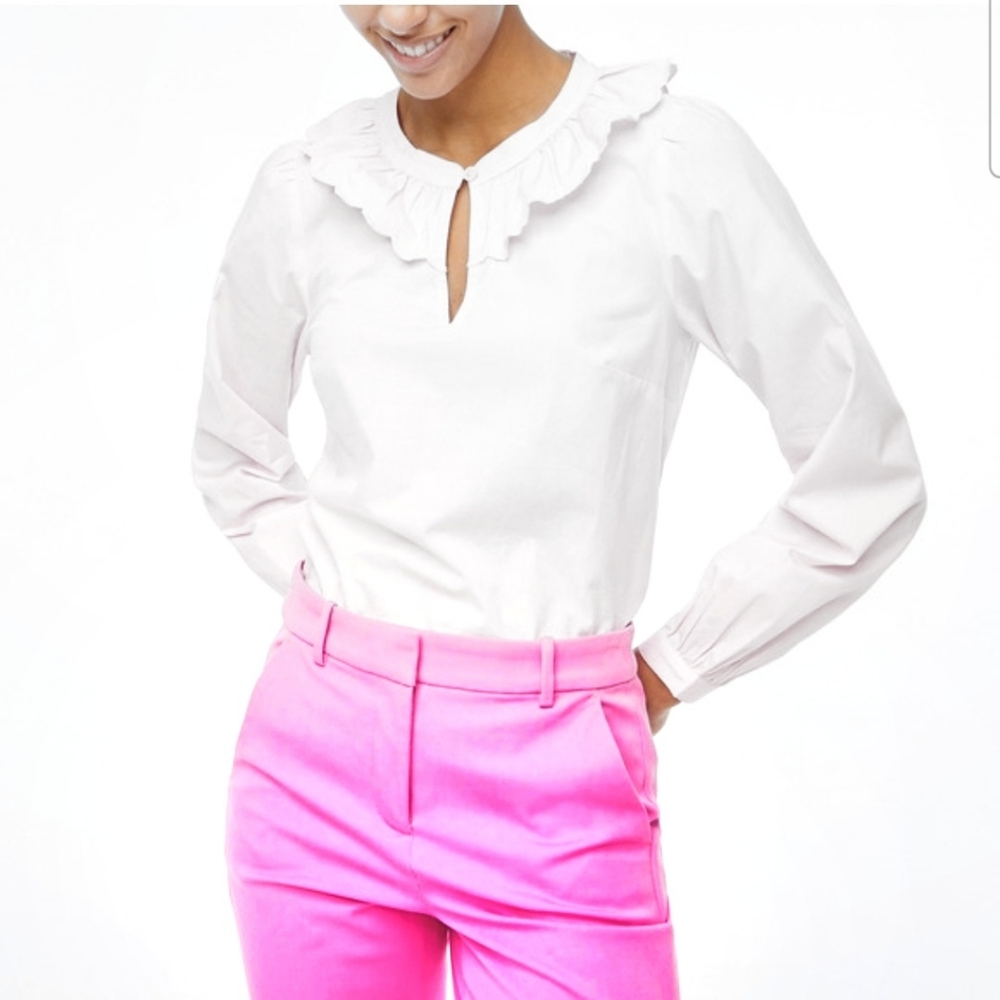 White J.Crew Scalloped ruffle-collar Blouse top Long Sleeve  S